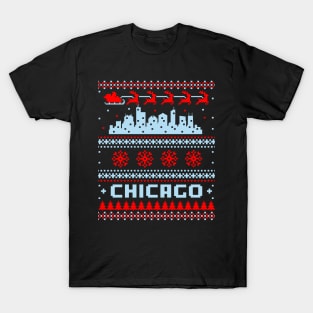 CHICAGO Flag City Skyline Ugly Christmas Sweater Party Chicago Fan Favorite T-Shirt